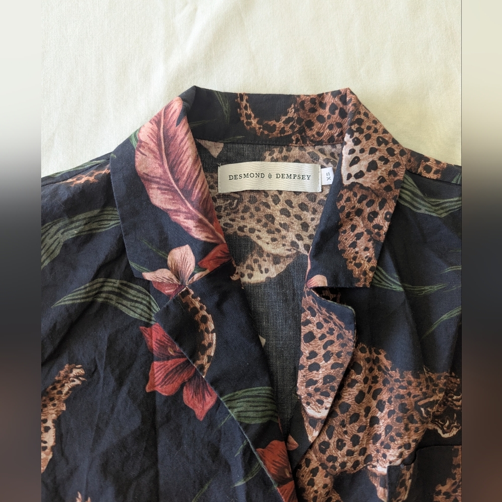 Desmond & Dempsey Pajamas Soleia Leopard Multi Shirt And Pants In Navy - Picture 8 of 16